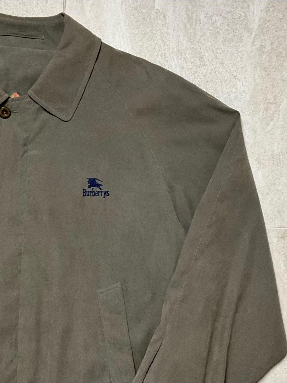 VINTAGE BURBERRY OLIVE GREEN HARRINGTON JACKET EMBROIDERED LOGO NOVA CHECK RARE - Picture 3 of 15